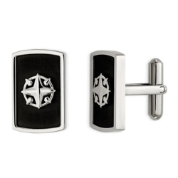 GEM AND HARMONY Stainless Steel Polished Plated Compass Cuff Links In Black