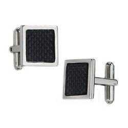 GEM AND HARMONY Mens Chisel Carbon Fiber Cuff Links In Stainless Steel In Black