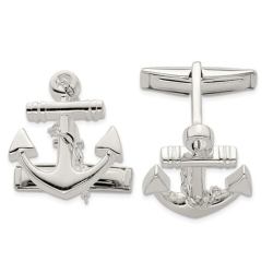 GEM AND HARMONY Anchor With Chain Cuff Links In Sterling In Silver