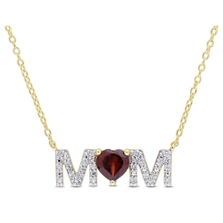GEM AND HARMONY 4/5 Carat (Ctw) Garnet Mom Pendant Necklace In Plated Silver With Chain In Yellow