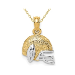 GEM AND HARMONY 14K Gold Football Helmet Pendant With Chain In Yellow