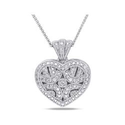 GEM AND HARMONY 1/20 Carat (Ctw) Accent Diamond Locket Heart Pendant In Sterling With Chain In Silver
