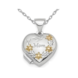 GEM AND HARMONY Sterling Mom Heart Flower Locket With Chain In Silver