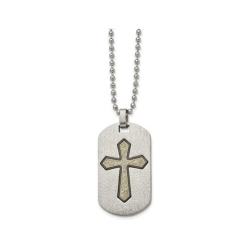 GEM AND HARMONY Mens Dog Tag Cross Pendant Necklace In Stainless Steel With Chain In Multicolor