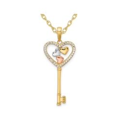 GEM AND HARMONY 14K And Pink Gold Key Heart Charm Pendant Necklace With Chain In Yellow