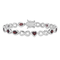 GEM AND HARMONY Sterling Infinity Heart Natural Garnet Bracelet 6.30 Carats (Ctw) In Silver