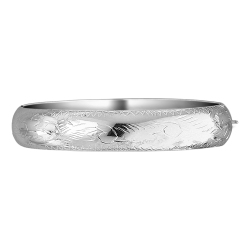 GEM AND HARMONY Sterling Rhodium Plated Fancy Hinged Bangle (12.0Mm) In Silver