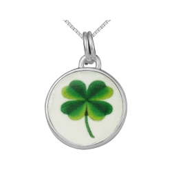 GEM AND HARMONY Four Leaf Clover Charm Pendant Necklace In Sterling With Chain In Silver