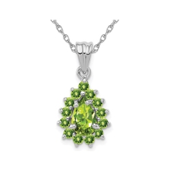 GEM AND HARMONY 1.30 Carat (Ctw) Natural Peridot Drop Pendant Necklace In Sterling Silver With Chain In Green
