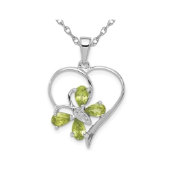 GEM AND HARMONY 9/10 Carat (Ctw) Peridot Butterfly Heart Pendant Necklace In Sterling With Chain In Silver