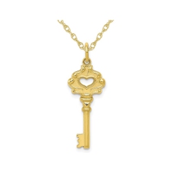 GEM AND HARMONY 10K Gold Key Heart Charm Pendant Necklace With Chain In Yellow