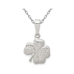 GEM AND HARMONY Four Leaf Clover Charm Pendant Necklace In Sterling With Chain In Silver