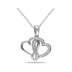GEM AND HARMONY 1/7 Carat (Ctw I2-I3) Diamond Twin Heart Pendant Necklace In Sterling With Chain In Silver