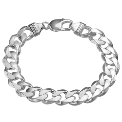 GEM AND HARMONY Mens Curb Chain Bracelet 9 Inches In Sterling 10MM In Silver