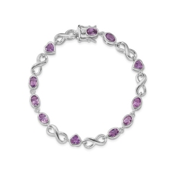 GEM AND HARMONY Sterling Amethyst Rhodium Plated Infinity Heart Bracelet (4.80 Carat Ctw) In Silver