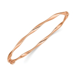 GEM AND HARMONY 14K Rose Gold Polished Twisted Hinged Bangle Bracelet In Pink