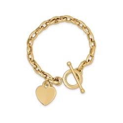 GEM AND HARMONY 14K Gold Toggle Heart Tag Charm Link Bracelet In Yellow