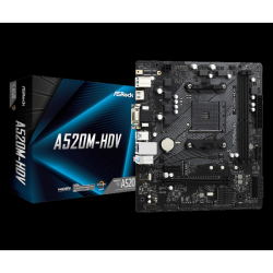 ASROCK A520M-HDv Micro Atx Motherboard - Socket Am4 - Amd A520 Chipset - Supports Ddr4-4733+(Oc) - 1X PCie 3.0 X16 - 1X PCie 3.0 X1 - 1X M.2 Socket3