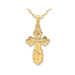 GEM AND HARMONY 14K Gold Eastern Orthodox Cross Charm Pendant Necklace With Chain In Yellow