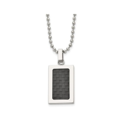 GEM AND HARMONY Mens Carbon Fiber Dog Tag Pendant Necklace In Stainless Steel With Chain In Black