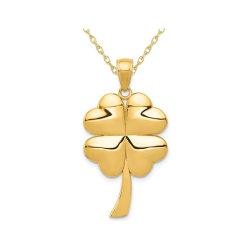 GEM AND HARMONY 14K Gold Polished Clover Leaf Heart Pendant Necklace With Chain In Yellow