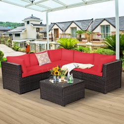 COSTWAY 6PCs Patio Rattan Furniture Set Sectional Cushioned Sofa Deck