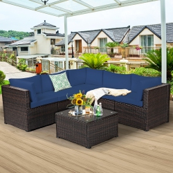 COSTWAY 6PCs Patio Rattan Furniture Set Sectional Cushioned Sofa Deck