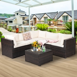 COSTWAY 6PCs Patio Rattan Furniture Set Sectional Cushioned Sofa Deck