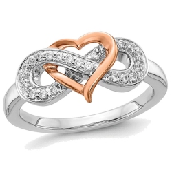 GEM AND HARMONY 14K And Rose Gold Infinity Heart Promise Ring With Diamonds In White
