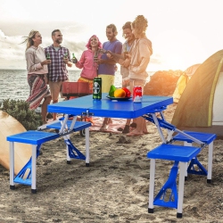 VENTURAPARK Kids Fold Up Portable Camping Picnic Table With Seats Chairs And Umbrella Hole, Foldable Travel Picnic Table Color