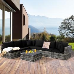 COSTWAY 7PCs Patio Rattan Furniture Set Sectional Sofa Garden Cushion