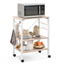 COSTWAY 3-Tier Kitchen Baker's Rack Microwave Oven Storage Cart W/ Hook