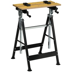 HOMCOM Portable Work Bench, Workshop Tool Stand \w 6-Level Height Adjustable Work Table, Carpenter Saw Table \w 4 Clamps, Steel Frame, 220Lbs