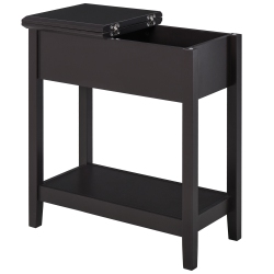 HOMCOM Flip Top End Table, Side Table \w Storage Shelf, Narrow Nightstand for Small Spaces In Living Room, Bedroom, 22.2" X 11.1" X 23.6", Dark