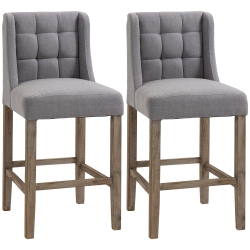 HOMCOM Counter Height Bar Stools Set Of 2, Upholstered Bar Chairs With Square Tufted Backrest And Footrest, Modern Barstools for Kitchen, Dining Room