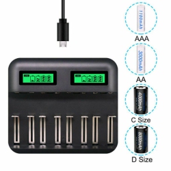 ISTAR Aa Aaa C D Battery Charger, 8 Slot Smart Fast Charger With Lcd Display for Aa Aaa C D Ni-Mh/ni-CD Rechargeable Batteries
