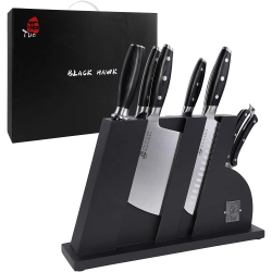 TUO Knife Set - 8 PCs Kitchen Knife Set \w Wooden Block - German Hc Stainless Steel Chef Knife Set - Ergonomic Pakkawood Handle - Hawk Series \w