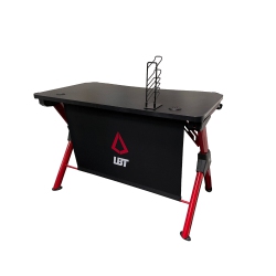 LBT Covert Gaming Table W/ RGB Lights, Headset Stand And USB Hub - In Black/red