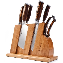 TUO Cutlery Knife Set \w Wooden Block, Honing Steel And Shears-Forged Hc German Steel X50Crmov15 \w Pakkawood Handle - Fiery Series 8PCs Knives Set