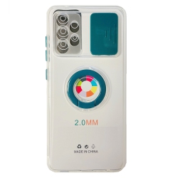 CC Topsave Colorful Sliding Window Camera Lens Protective Clear Tpu Phone Case W/ Ring Holder Stand Cover for Samsung Galaxy A52 5G, Dark In Green