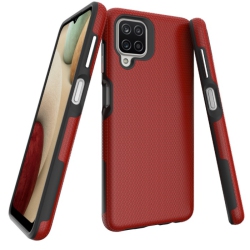CC Topsave Triangle Pattern PC Back+Inner Tpu Dual Layer Hybrid Case for Samsung Galaxy A12 In Red
