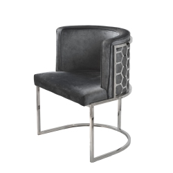 QUEENSONS Dark Velvet Honeycomb Accent Chair In Chrome In Grey