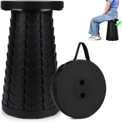ISTAR Portable Telescoping Stool Folding Camping Stool Seat for Fishing Hiking Traveling Outdoor Activities (Black)