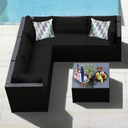 GYMAX 6PCs Rattan Patio Sectional Sofa Conversation Set Outdoor W/ Cushions In Black