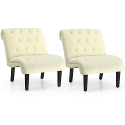 GYMAX Set Of 2 Armless Accent Chair Upholstered Tufted Lounge Chair