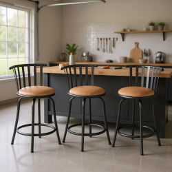 HOMY CASA Set Of 3 Adjustable Bar Stools With Backrest And Comfortable Cushion for Music Room, Keyboard Station, And Recording Desk