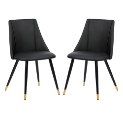 FORTURER Furniturer Set Of 2 Modren Dining Chairs Side Chair Soft Faux Leather Upholstery Seat Ergonomic Mid-Back With Metal Frame Legs, Black