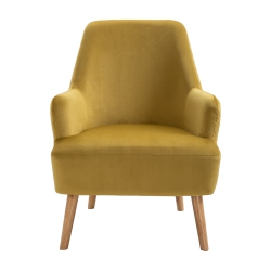 FURNITURER Armchair Arm Chair Comfort Velvet Upholstery With Wood Legs Leisure Chair for Living Room, Ginger In Yellow