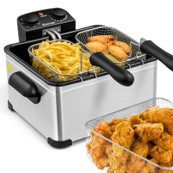 COSTWAY Electric Deep Fryer 5.3Qt/21-Cup Stainless Steel 1700W W/ Triple Basket