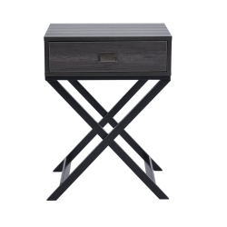 FURNITURER Trava X-Cross Base Wood End Table With Drawer, Gray-Brown